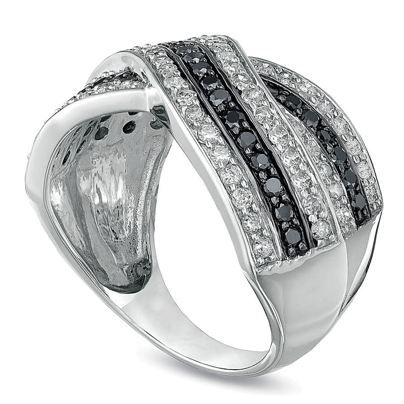 1.0 CT. TW Enhanced Black and White Diamond Crossover Band in 10K White Gold