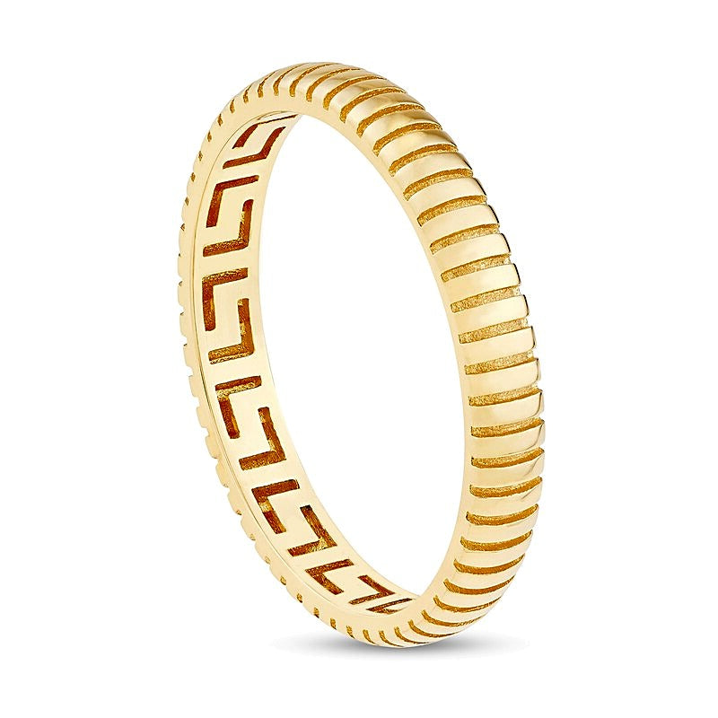 Greek Key Ribbed Ring in 14K Gold