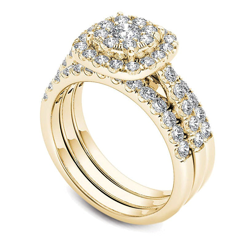 1.5 CT. TW Multi-Diamond Frame Three Piece Bridal Set in 14K Gold