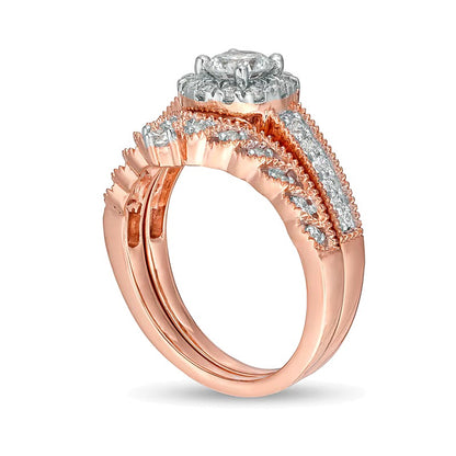 1.0 CT. TW Diamond Frame Vintage-Style Tiara Bridal Set in 10K Rose Gold