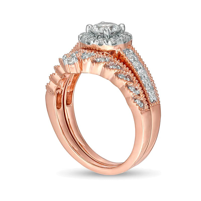 1.0 CT. TW Diamond Frame Vintage-Style Tiara Bridal Set in 10K Rose Gold