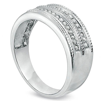 0.2 CT. TW Diamond and Milgrain Wedding Band in 10K White Gold