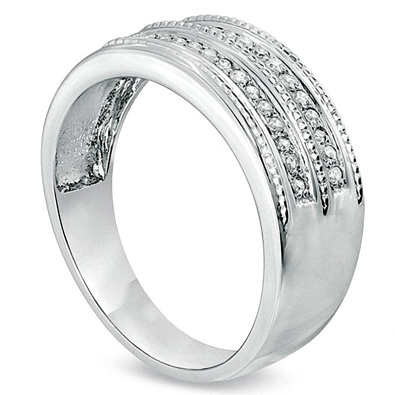0.2 CT. TW Diamond and Milgrain Wedding Band in 10K White Gold