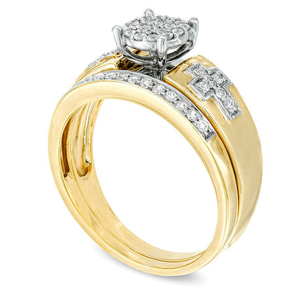 0.25 CT. TW Diamond Cross Bridal Set in 10K Gold