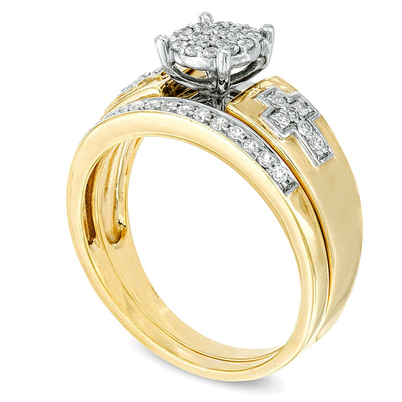 0.25 CT. TW Diamond Cross Bridal Set in 10K Gold