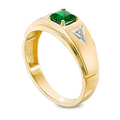 5.0mm Square Lab-Created Emerald and Diamond Accent Ring in 10K Gold