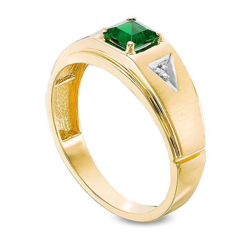 5.0mm Square Lab-Created Emerald and Diamond Accent Ring in 10K Gold