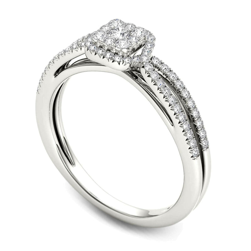 0.38 CT. TW Cushion-Shaped Multi-Diamond Frame Split Shank Engagement Ring in 14K White Gold