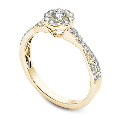 0.5 CT. TW Diamond Frame Twist Shank Engagement Ring in 14K Gold