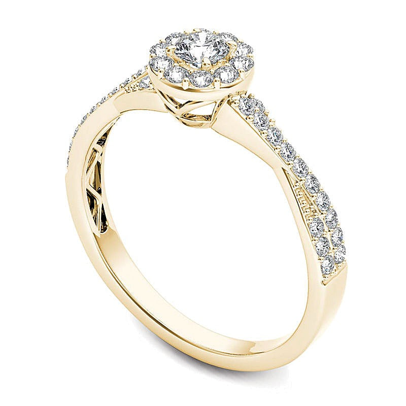 0.5 CT. TW Diamond Frame Twist Shank Engagement Ring in 14K Gold
