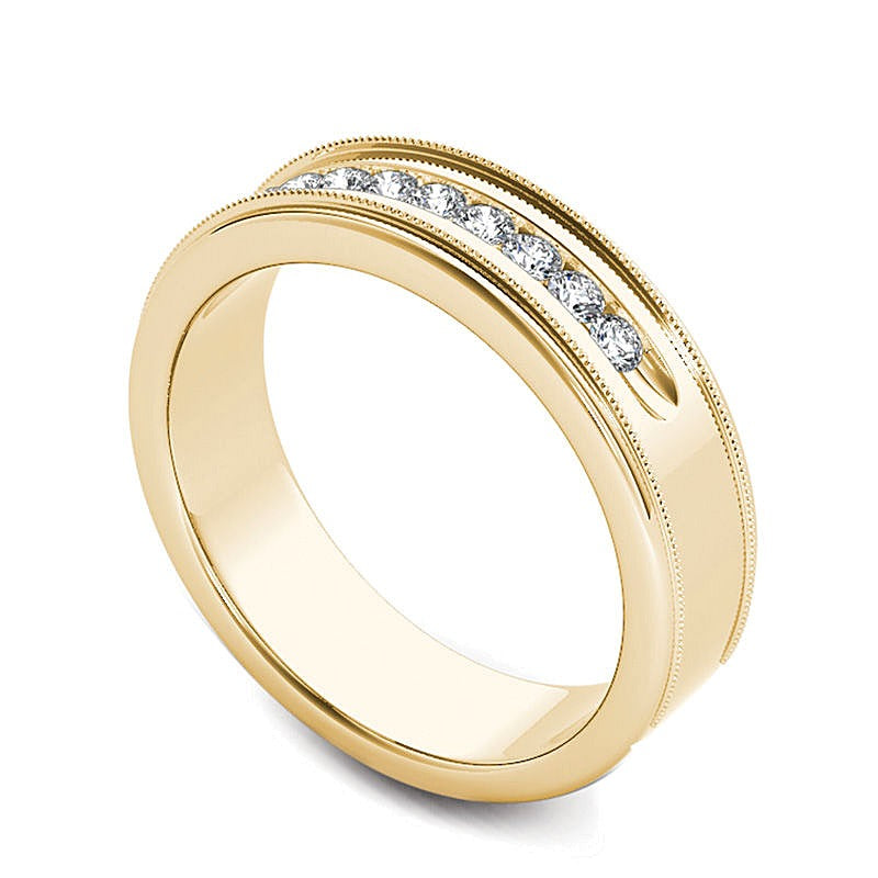0.33 CT. TW Diamond Channel Milgrain Wedding Band in 14K Gold