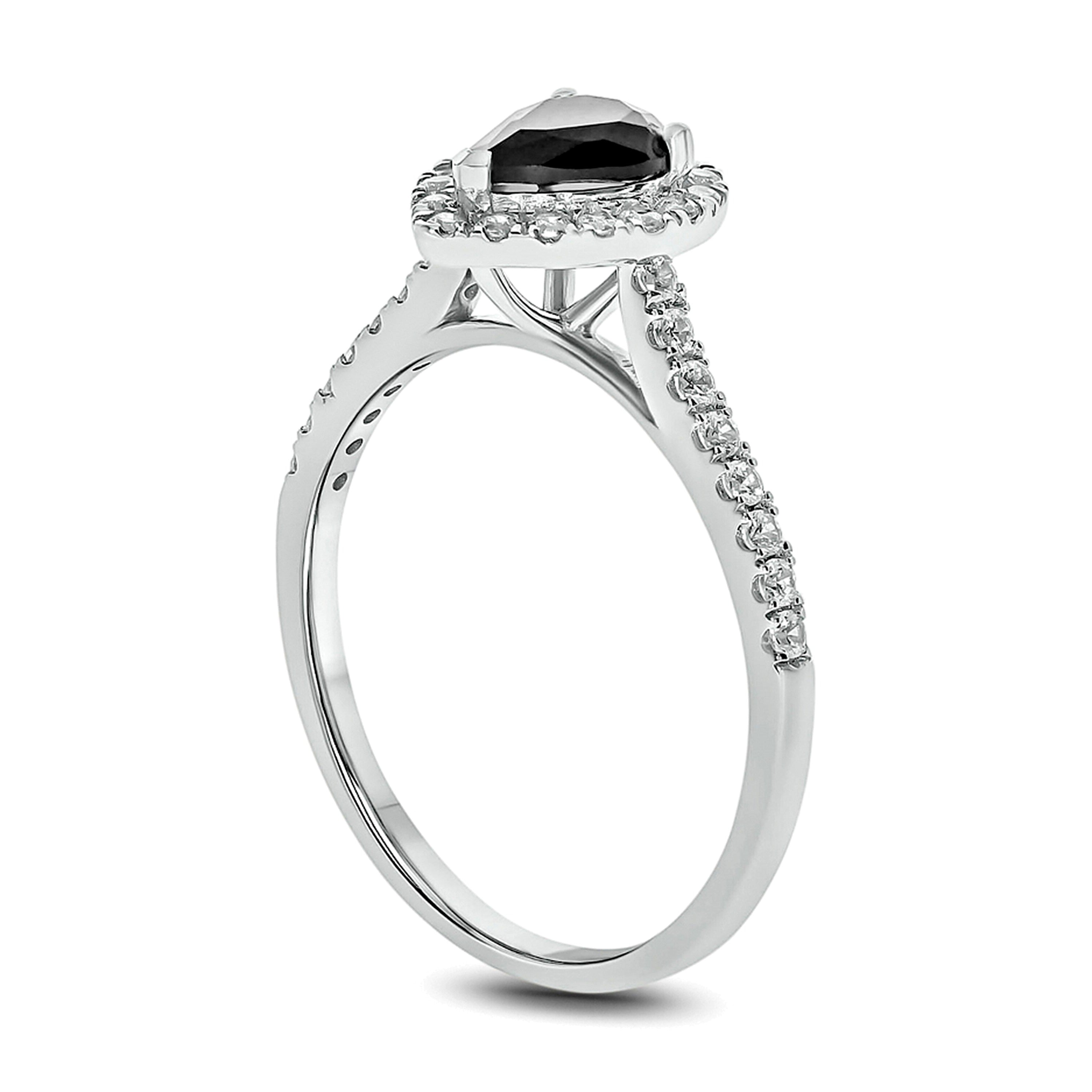 1.0 CT. TW Black and White Pear-Shaped Diamond Frame Engagement Ring in 10K White Gold