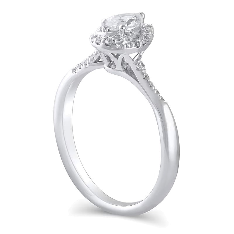0.5 CT. TW Pear-Shaped Diamond Swirl Frame Engagement Ring in 10K White Gold