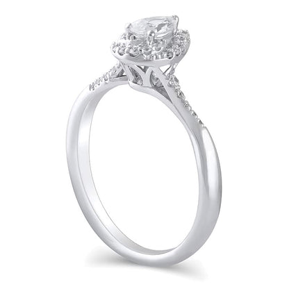 0.5 CT. TW Pear-Shaped Diamond Swirl Frame Engagement Ring in 10K White Gold