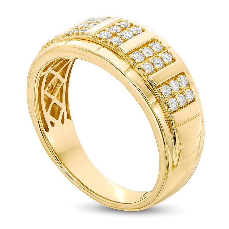 0.5 CT. TW Composite Rectangle Diamond Grooved Wedding Band in 14K Gold