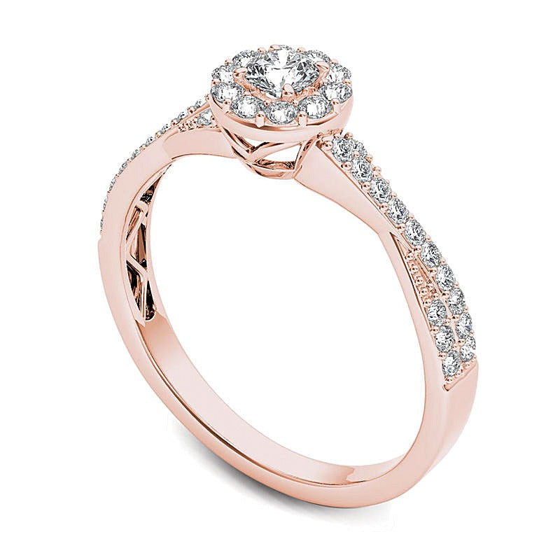 0.5 CT. TW Diamond Frame Twist Shank Engagement Ring in 14K Rose Gold