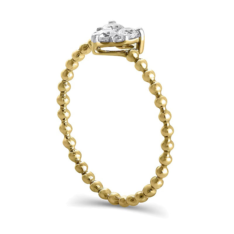 0.25 CT. TW Heart Multi-Diamond Bead Shank Ring in 10K Gold