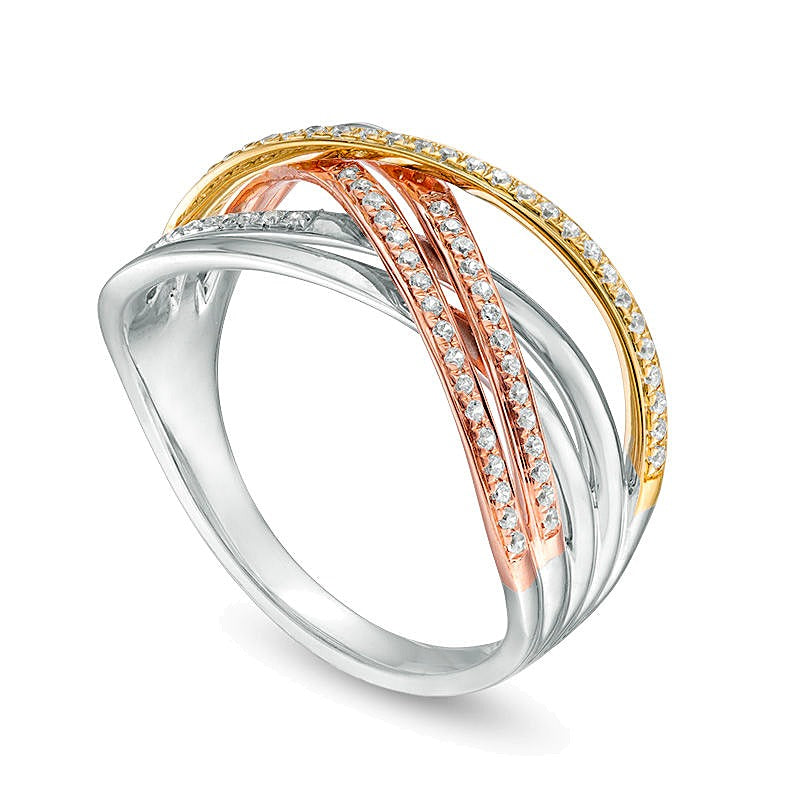 0.2 CT. TW Diamond Open Crossover Ring in 10K Tri-Tone Gold