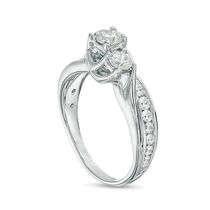 1.0 CT. TW Diamond Three Stone Slant Engagement Ring in 14K White Gold