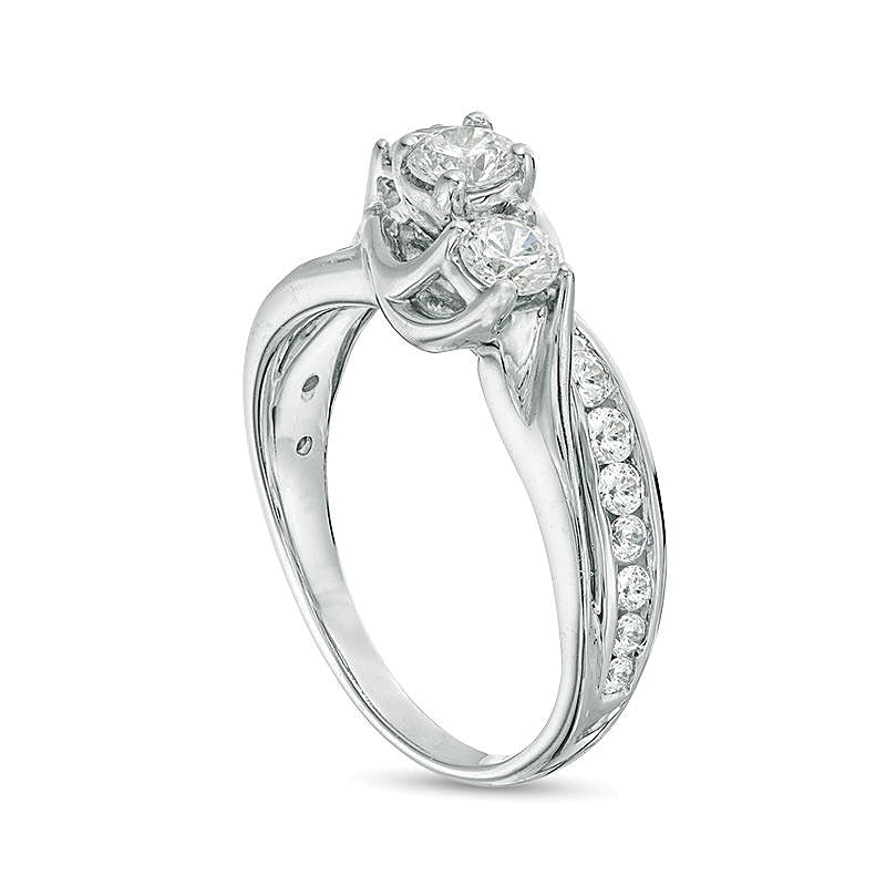 1.0 CT. TW Diamond Three Stone Slant Engagement Ring in 14K White Gold