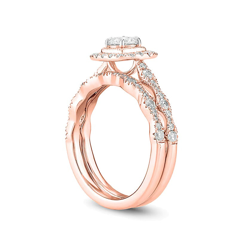 1.0 CT. TW Diamond Cushion Frame Art Deco Vintage-Style Bridal Set in 10K Rose Gold