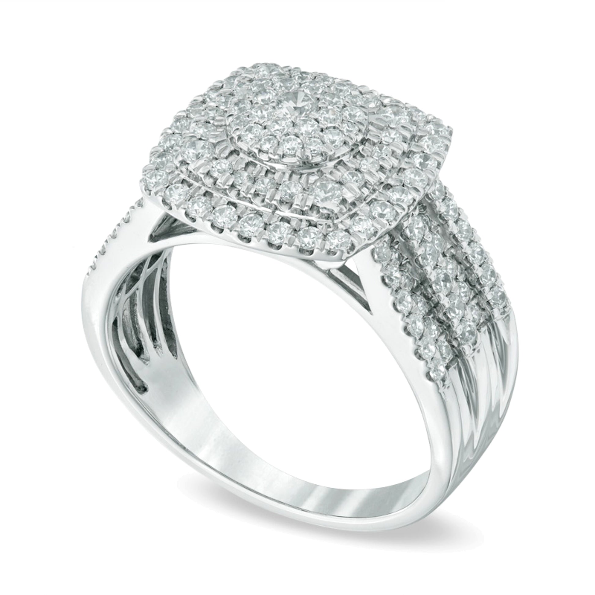 1.0 CT. TW Multi-Diamond Layered Square Frame Ring in 10K White Gold