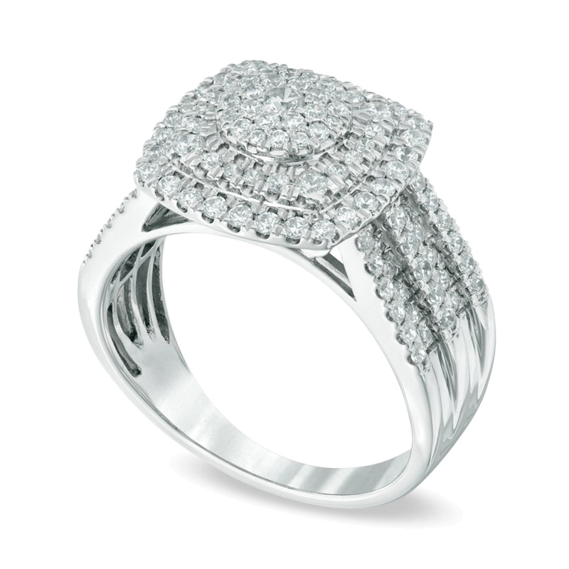 1.0 CT. TW Multi-Diamond Layered Square Frame Ring in 10K White Gold
