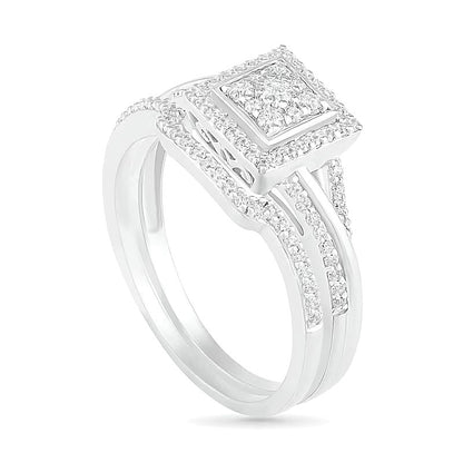 0.38 CT. TW Composite Diamond Square Frame Split Shank Bridal Set in 10K White Gold