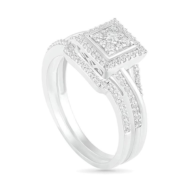 0.38 CT. TW Composite Diamond Square Frame Split Shank Bridal Set in 10K White Gold