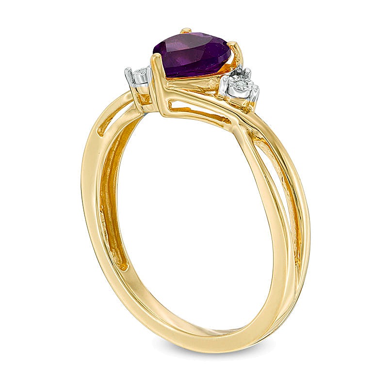 6.0mm Heart-Shaped Amethyst and Diamond Accent Split Shank Ring in 10K Gold