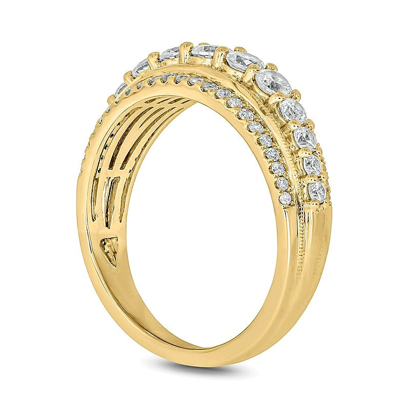 1.0 CT. TW Diamond Edge Graduating Center Row Band in 10K Gold