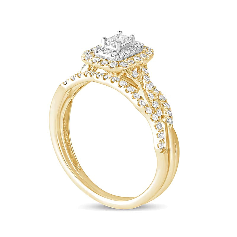 0.5 CT. TW Emerald-Cut Diamond Double Frame Multi-Row Bridal Set in 10K Gold