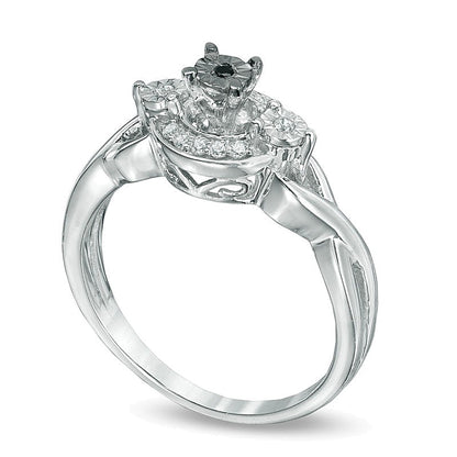 0.1 CT. TW Enhanced Black and White Diamond Three Stone Braid Promise Ring in 10K White Gold