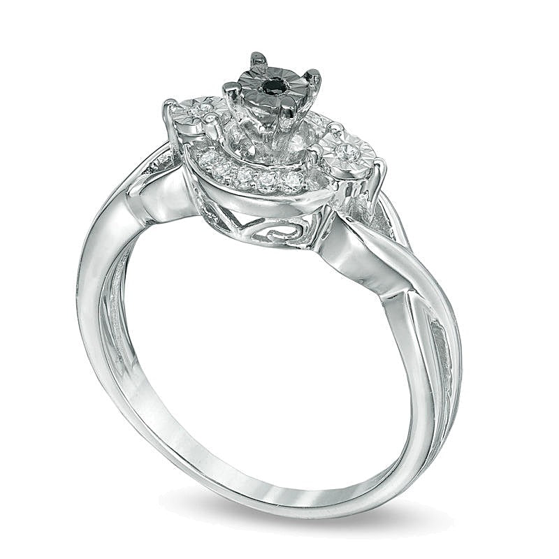 0.1 CT. TW Enhanced Black and White Diamond Three Stone Braid Promise Ring in 10K White Gold