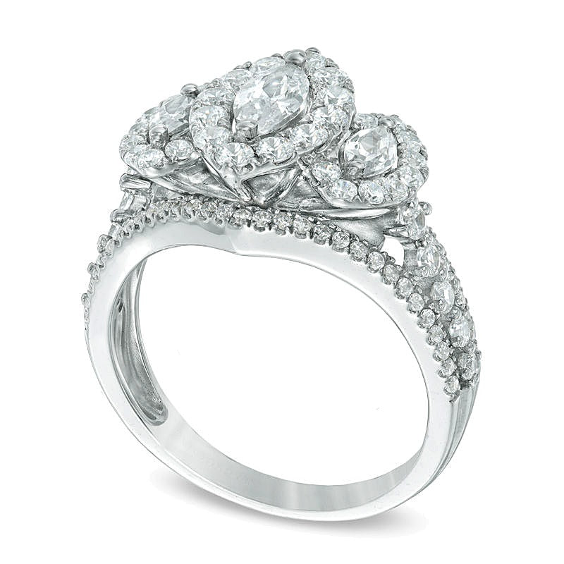1.5 CT. TW Marquise Diamond Frame Past Present FutureÂ® Ring in 14K White Gold