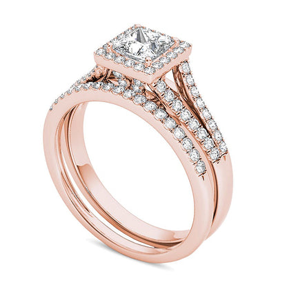 1.0 CT. TW Princess-Cut Diamond Frame Split Shank Bridal Set in 14K Rose Gold