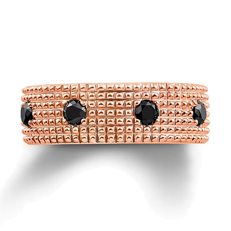 Black Spinel Beaded Multi-Row Band in Sterling Silver with 14K Rose Gold Plate