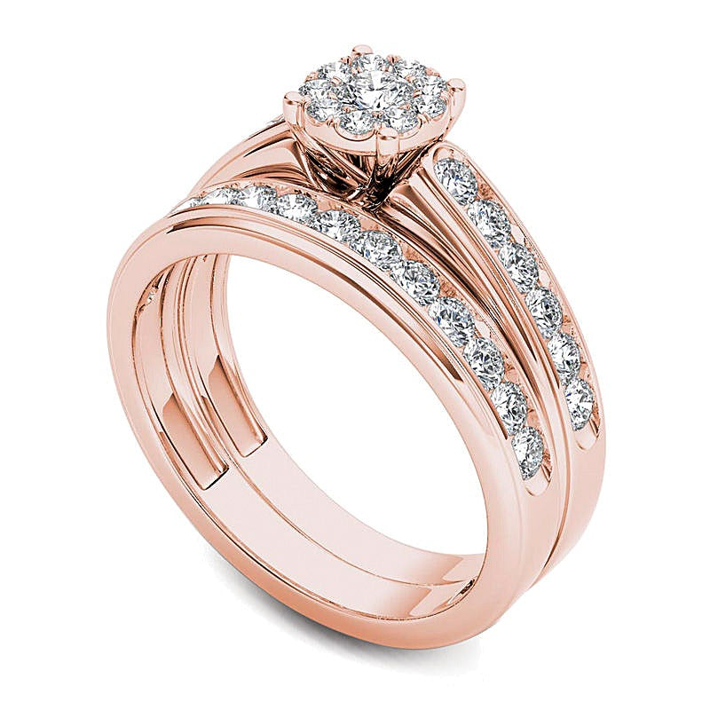 1.5 CT. TW Diamond Frame Bridal Set in 14K Rose Gold