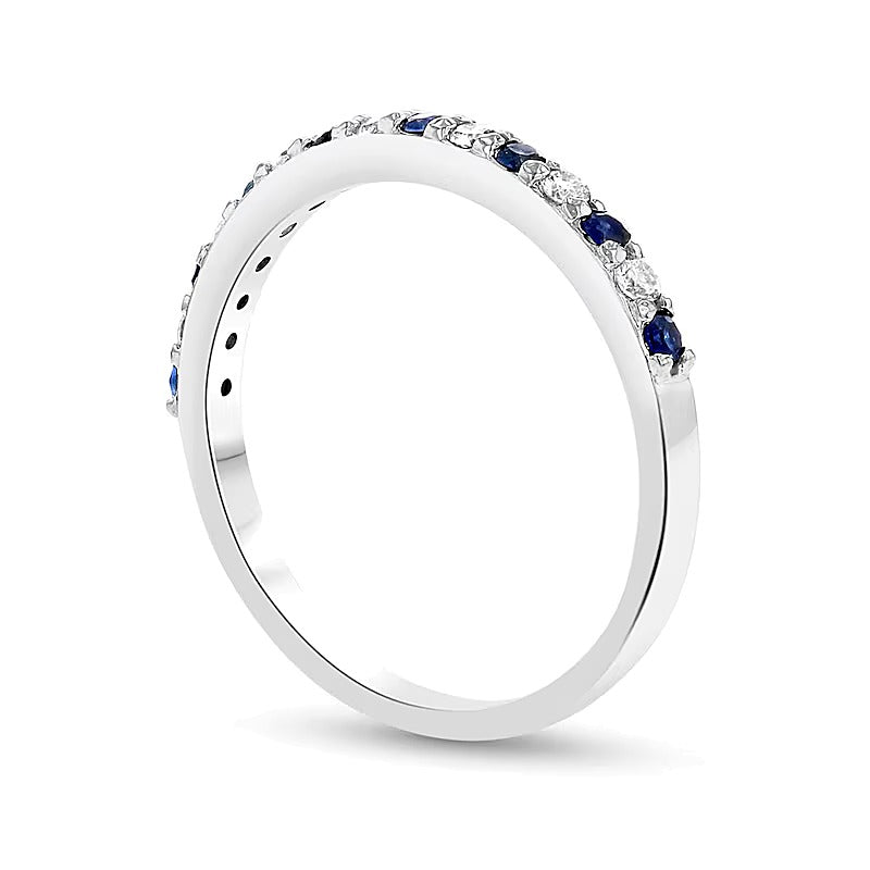 Blue Sapphire and 0.17 CT. TW Diamond Alternating Band in 14K White Gold