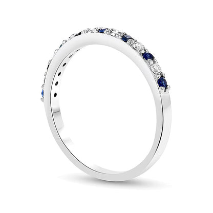Blue Sapphire and 0.17 CT. TW Diamond Alternating Band in 14K White Gold