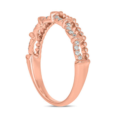 0.1 CT. TW Diamond Bead Edge Draping Stackable Band in 10K Rose Gold