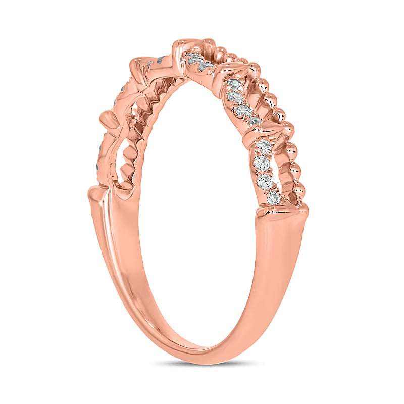 0.1 CT. TW Diamond Bead Edge Draping Stackable Band in 10K Rose Gold