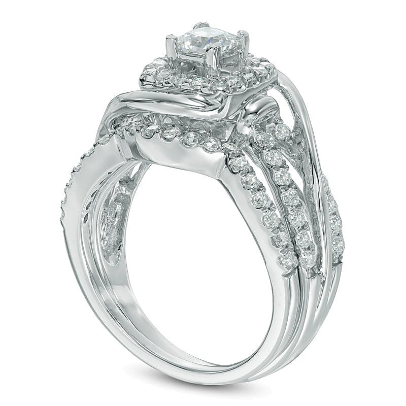 1.0 CT. TW Princess-Cut Diamond Swirl Frame Bridal Set in 10K White Gold