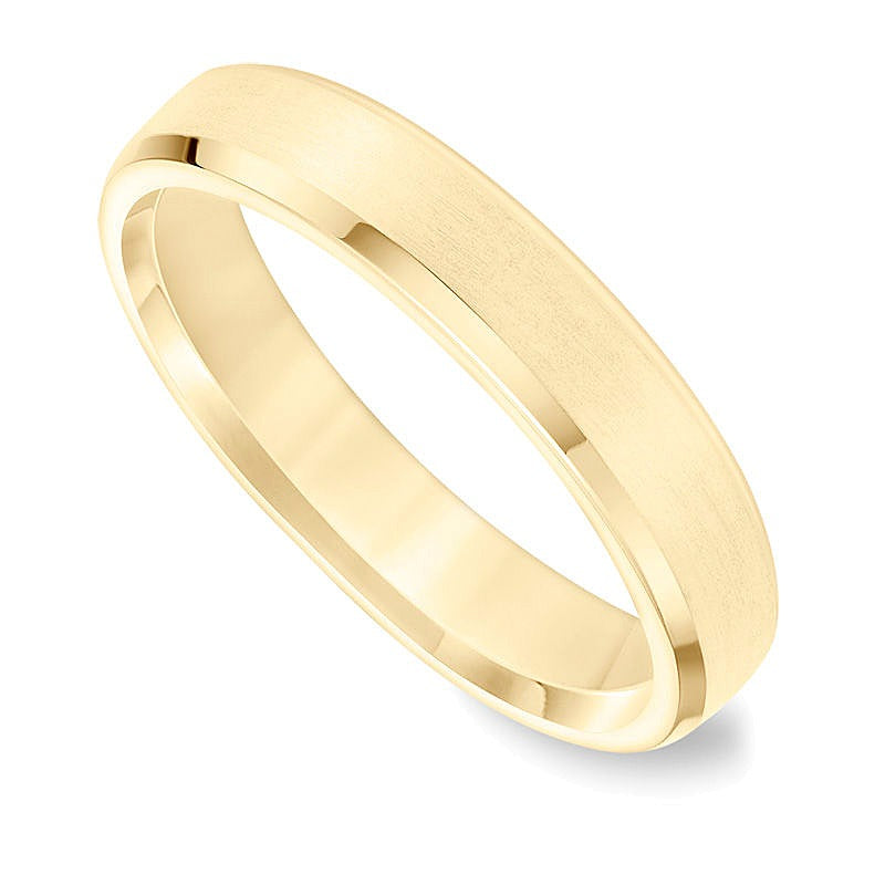 4.5mm Comfort-Fit Brushed Beveled Edge Wedding Band in 14K Gold