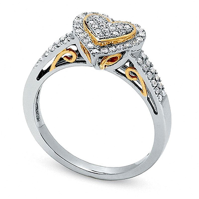 0.33 CT. TW Diamond PavÃ© Heart Ring in 10K Two-Tone Gold