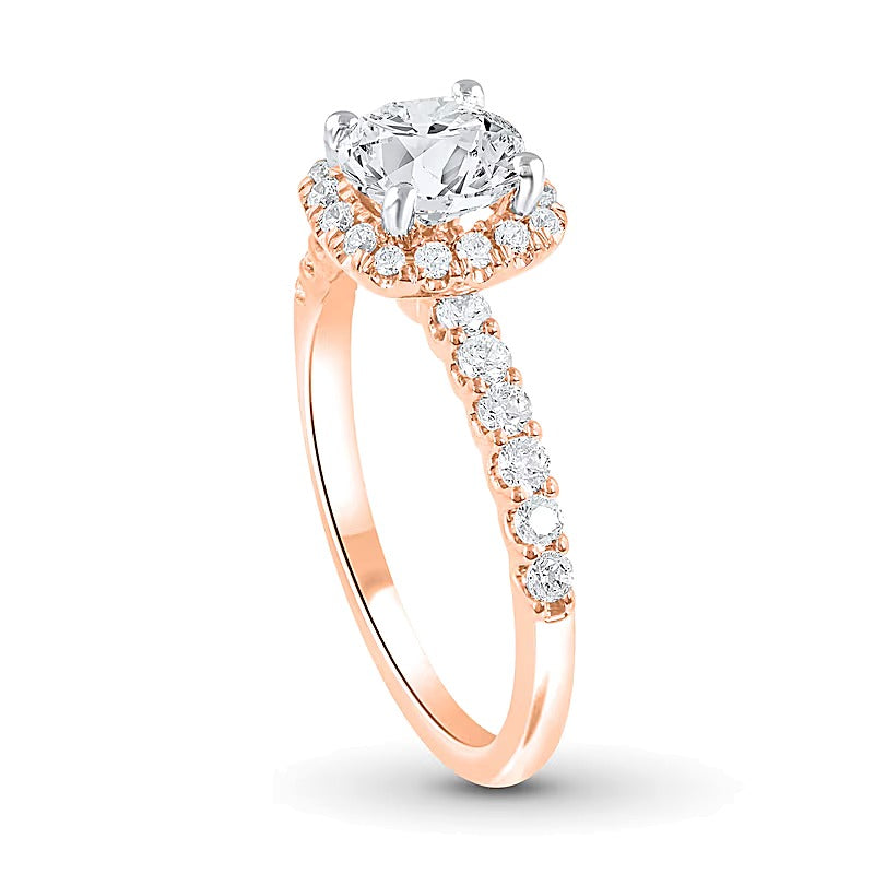 1.5 CT. TW Lab-Grown Diamond Cushion-Shaped Frame Engagement Ring in 14K Rose Gold (F/SI2)
