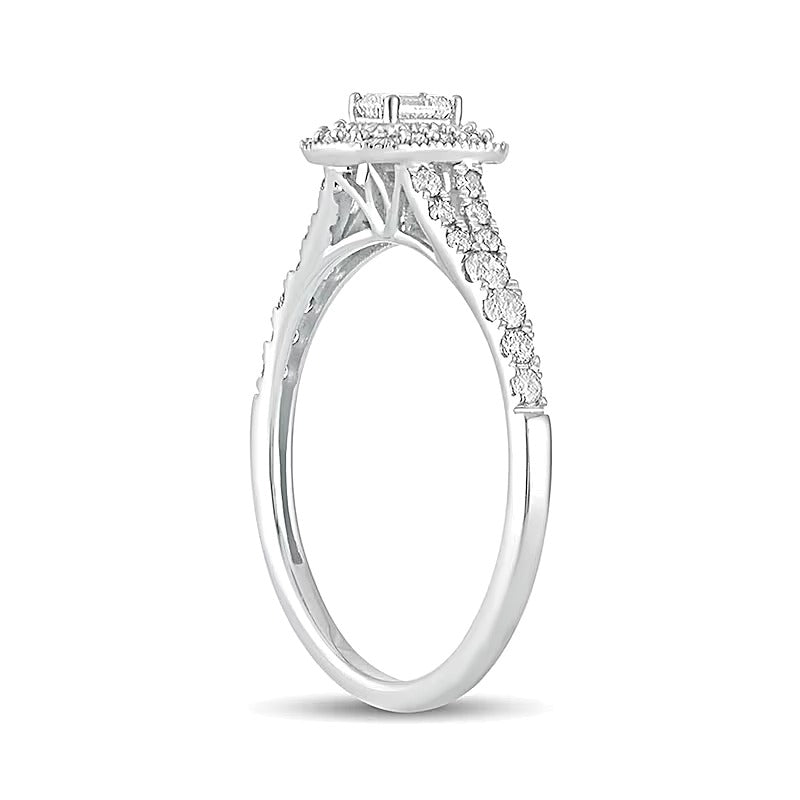0.5 CT. TW Emerald-Cut Diamond Frame Vintage-Style Engagement Ring in 10K White Gold