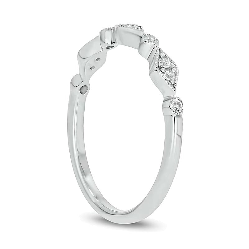 0.1 CT. TW Multi-Diamond Station Art Deco Stackable Band in 10K White Gold
