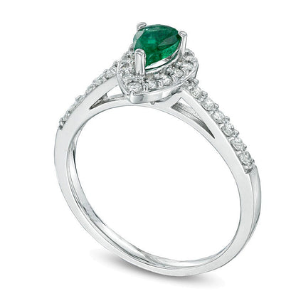 Pear-Shaped Emerald and 0.25 CT. TW Diamond Engagement Ring in 10K White Gold