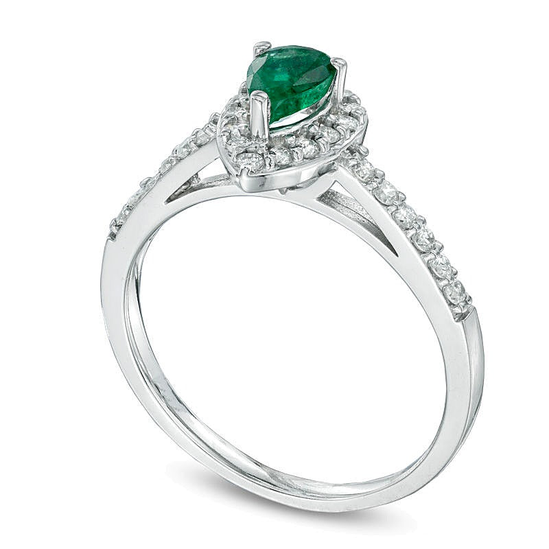 Pear-Shaped Emerald and 0.25 CT. TW Diamond Engagement Ring in 10K White Gold